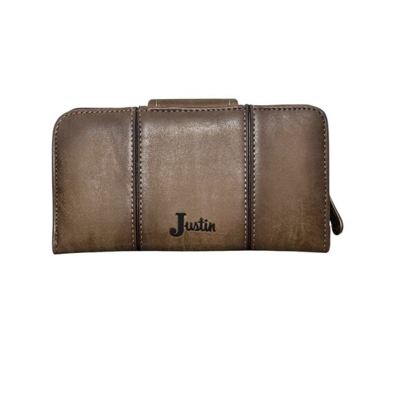 NWT! Justin Burnished Brown Twist Lock RFID Secured Long Wallet - Picture 3 of 6